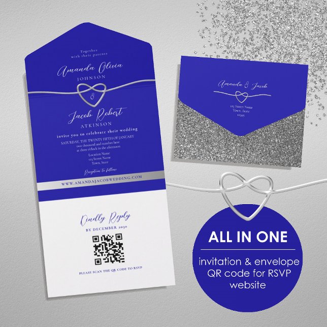 QR-kod Royal Blue Silver Glitter Bröllop (Skapare uppladdad)