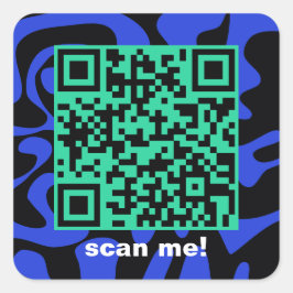 QR-kod Royal Blue Teal Black Groovy Squiggles Fyrkantigt Klistermärke