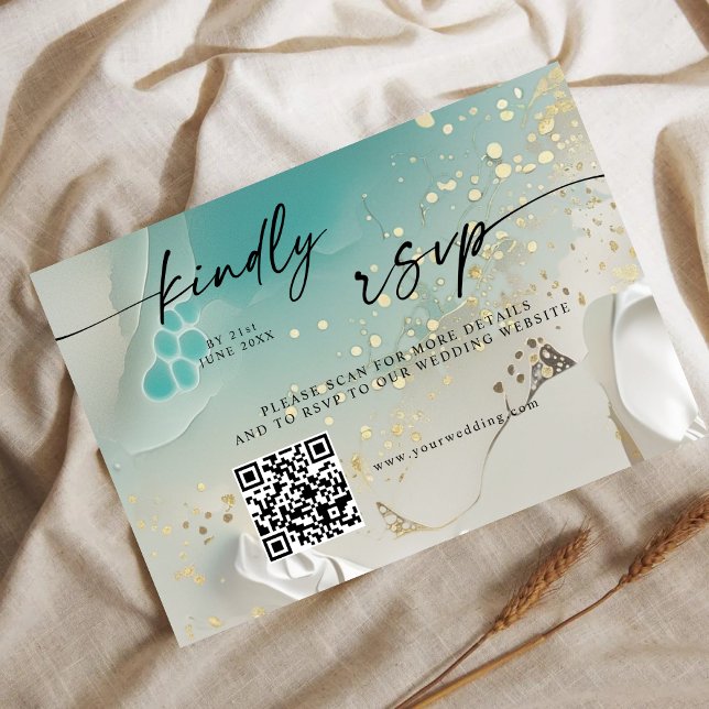 QR-kod RSVP | Etiriskt strandlinje Teal Ocean Spara Datumet (Skapare uppladdad)