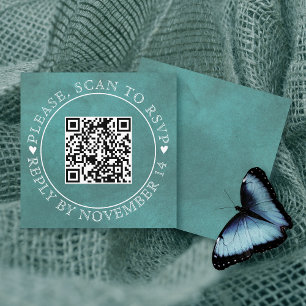 QR-kod RSVP färgad tealblå bröllop Tilläggskort