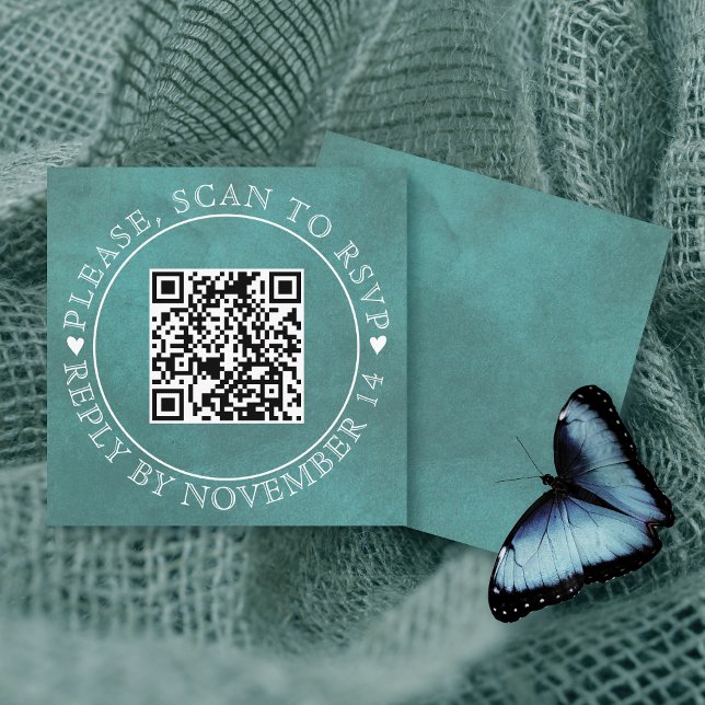 QR-kod RSVP färgad tealblå bröllop Tilläggskort (Skapare uppladdad)