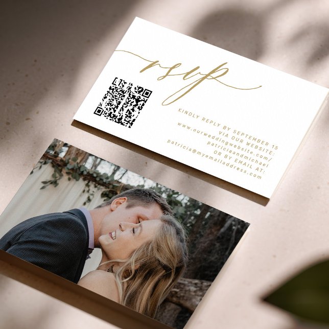 QR-kod RSVP modern guld foto bröllopswebbplats Tilläggskort (Mini enclosure card - available in bigger sizes)