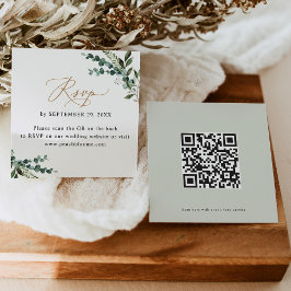 QR-kod Rustic Greenery Guld Bröllop OSA Card Fyrkantigt Visitkort