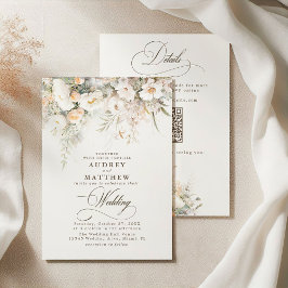 QR-kod Rustic White Blooms Bröllop Inbjudningar