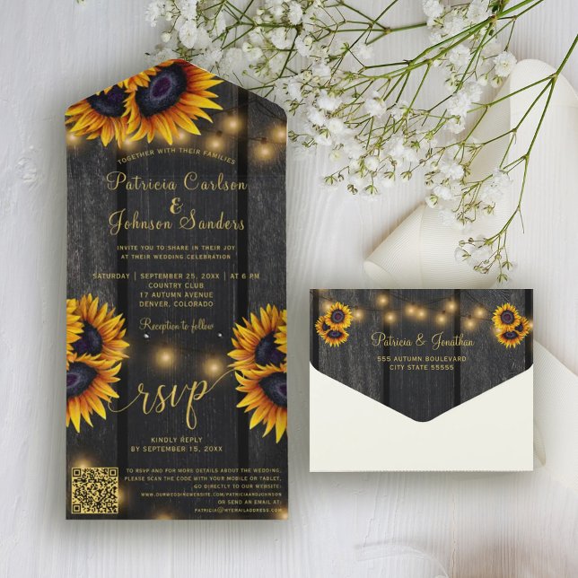 QR-kod Rustik guld solroslingved bröllop (Skapare uppladdad)