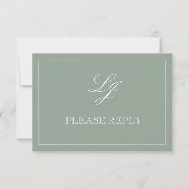 QR-kod Sagegrön Script Monogram Bröllop RSVP OSA Kort (Framsida)