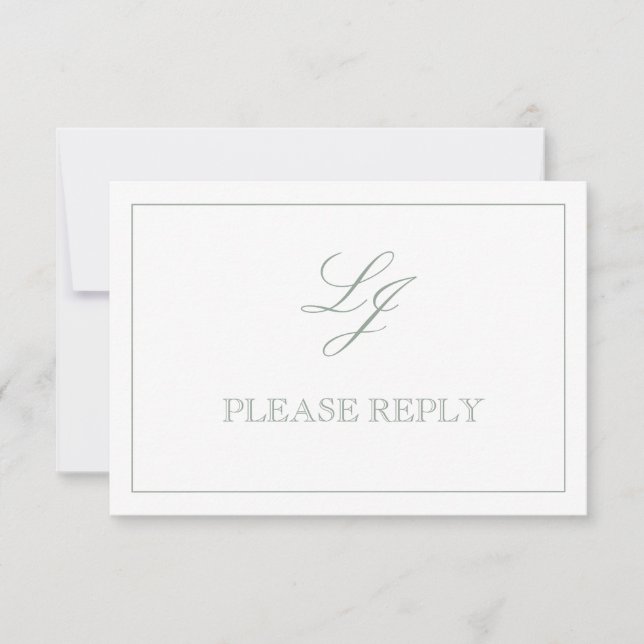 QR-kod Sagegrön Script Monogram Bröllop RSVP OSA Kort (Framsida)