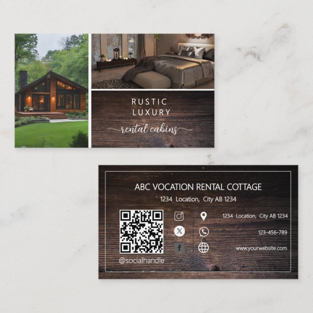 QR-kod Semesteruthyrning Gästhus Rustik Visitkort (Fram/baksida)