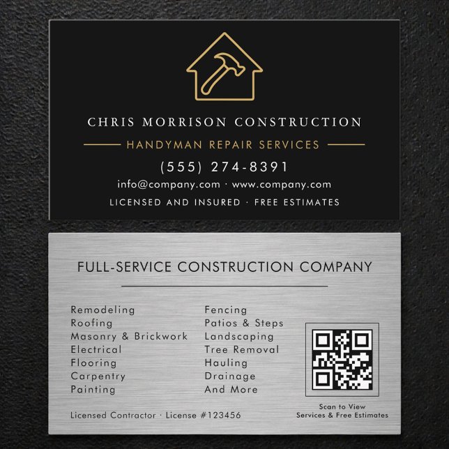 QR-kod Silver Metallisk Handyman Konstruktion  Visitkort (Skapare uppladdad)