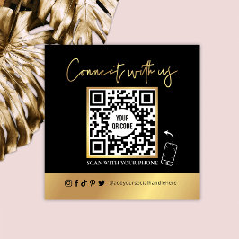 QR-kod Skannbar Svart & Faux Guld Visitkort