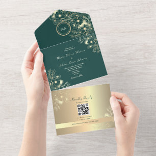 QR-kod Smaragd Guld Blommig Bröllop