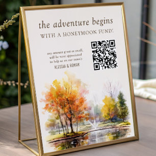 QR-kod Smekmånadsfond Höst Sjö Land Hochzeit Poster