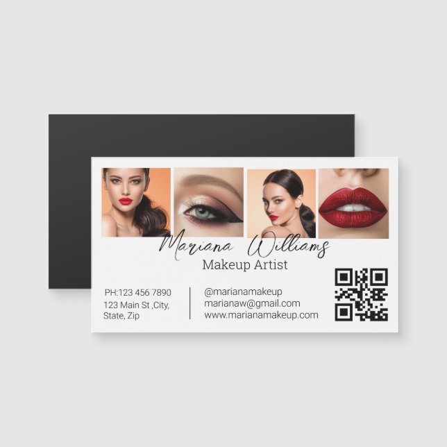qr-kod sminkartist 4 bilder företag magnet (Fram/baksida)