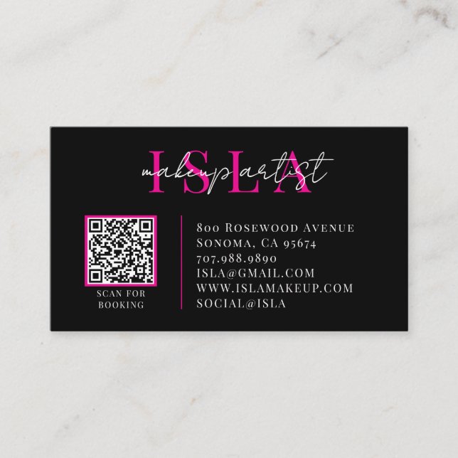 QR-kod Sminkartist Rosa Svart Visitkort (Framsida)