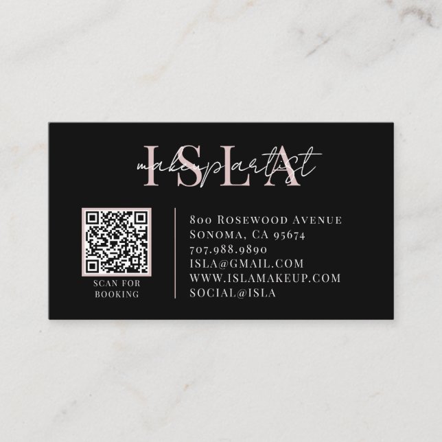 QR-kod Sminkartist Rosa Svart Visitkort (Framsida)