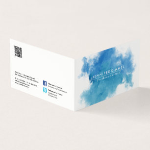 QR-kod Social Media Blue Watercolor Visitkort