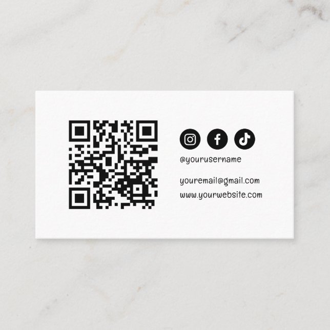 QR-kod Social Media Modern Elegant Black White Visitkort (Framsida)