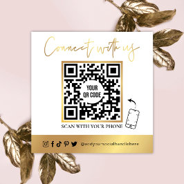 QR-kod Social Media White & Guld Affärskort Fyrkantigt Visitkort