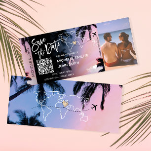QR-kod Spara datum Boarding Pass Palm Beach Inbjudningar