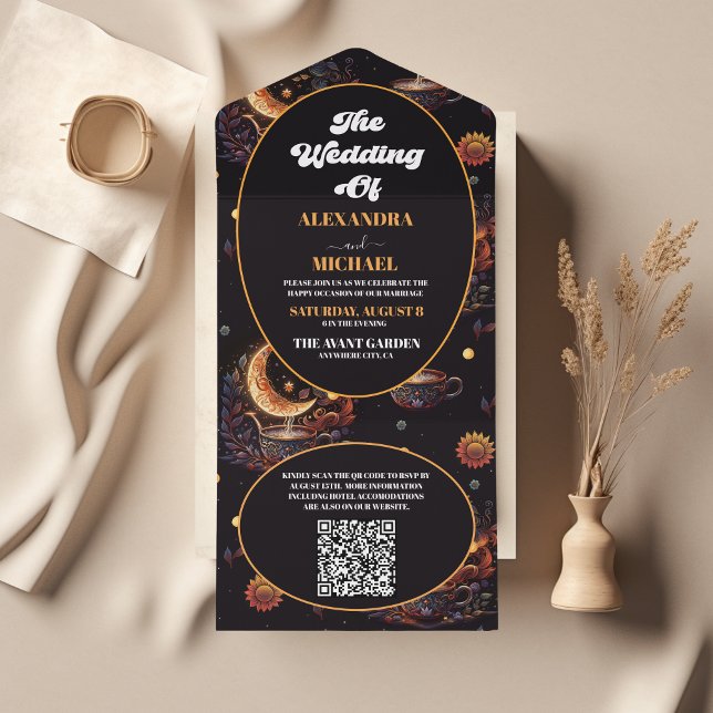 QR-kod, svart Guld Celestial Bröllop (Skapare uppladdad)
