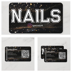 QR-kod Svart Guld Professionell Nageltekniker Visitkort