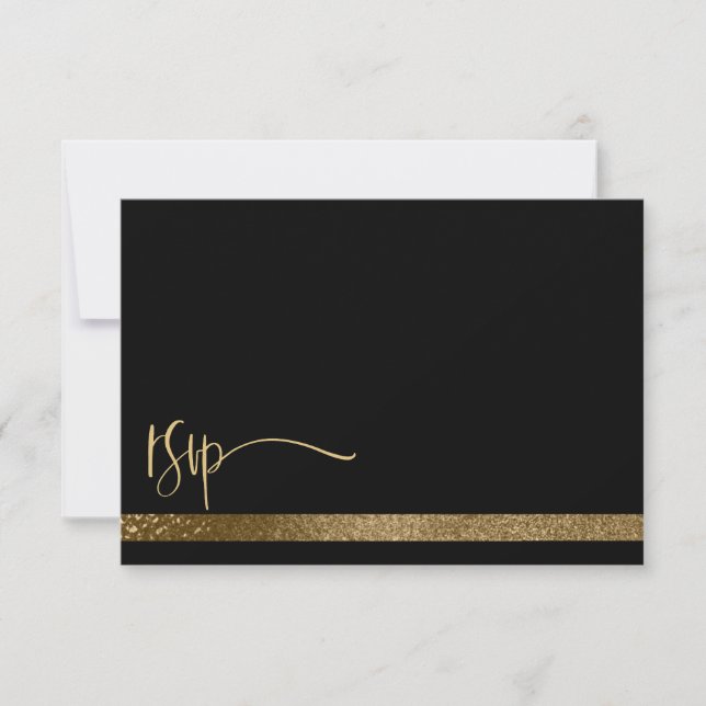 QR-kod Svart & Guld Typografi RSVP Bröllop OSA Kort (Framsida)
