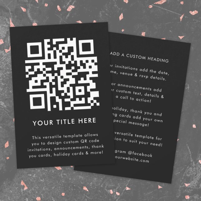 QR-kod | Svart, modern, minimal Snyggt - skanna mi Inbjudningar (Modern sleek QR code black invitation template by Guava - versatile, stylish, and customizable)