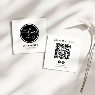QR-kod Svart Vit Anpassad Logotyp Kontakta Oss Fyrkantigt Visitkort