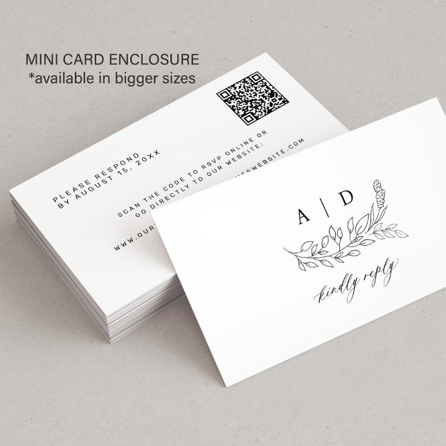 QR-kod svart vit monogram bröllopswebbplats RSVP Tilläggskort (This is a SMALL enclosure card. Available in bigger sizes)