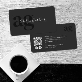 QR-kod Svart Vit Monogram Skript Sociala Medier Visitkort