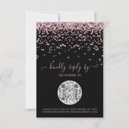 QR-kod Svarta Ro Guld Rosa Glitter Bröllop OSA