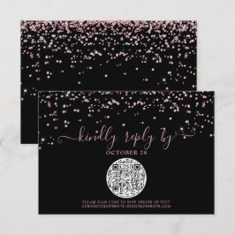 QR-kod Svarta Ro Guld Rosa Glitter Bröllop OSA Kort