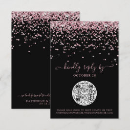 QR-kod Svarta Ro Guld Rosa Glitter Bröllop OSA Kort