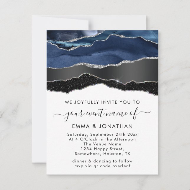 QR-kod Svarta Silver Blu-flottan Gräns Bröllop (Framsida)