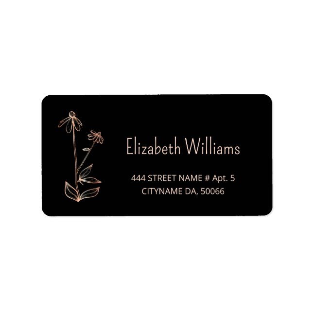 QR-kod | Svartminimalistisk Wildblomkoppar Adressetikett (Framsidan)