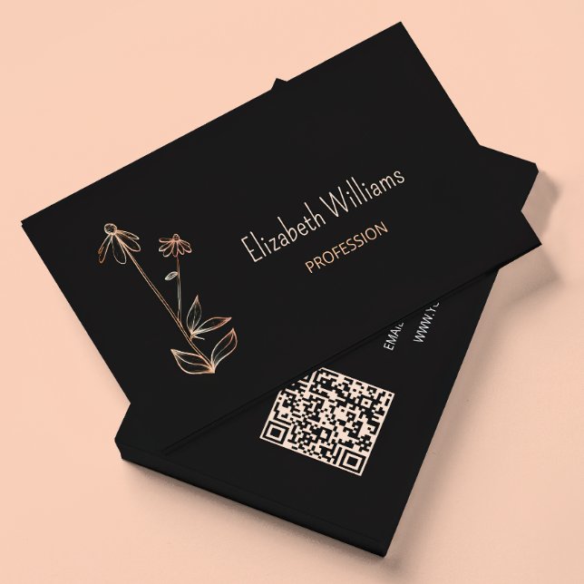 QR-kod | Svartminimalistisk Wildblomkoppar Visitkort (Skapare uppladdad)
