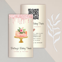 QR-kod Tårta Blush Rosa Glitterdroppar Guld Bageri Visitkort