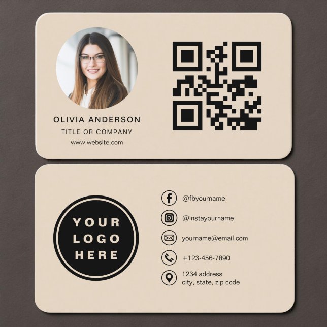 QR-kod Taupe Foto  Visitkort (Skapare uppladdad)