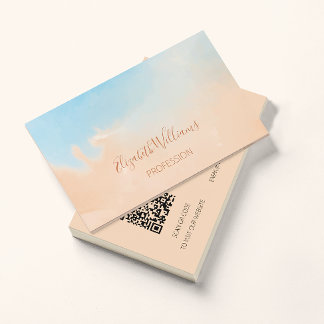 QR-kod Terracotta Blue Watercolor - bakgrund Visitkort