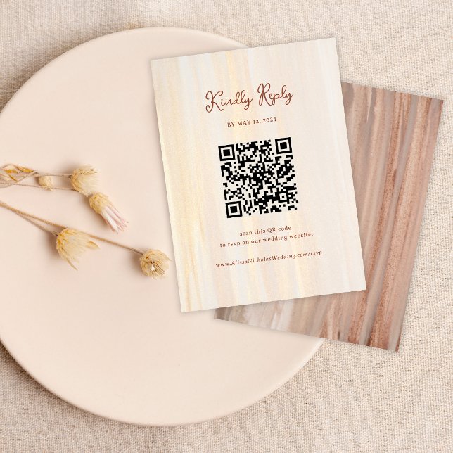QR-kod Terracotta Guld Watercolor Bröllop OSA Tilläggskort (Skapare uppladdad)