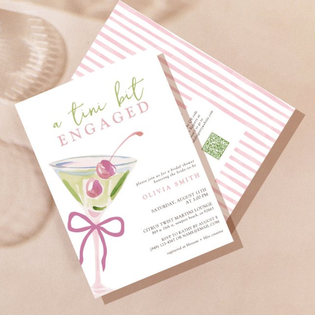 QR-kod Tini Bit Förlovad Martini Bröllopsfest Inbjudningar (Skapare uppladdad)