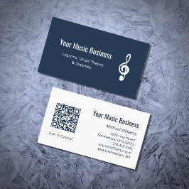 QR-kod Treble Clef Navy Blue Music Lessons Visitkort