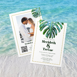 QR-kod Tropical Lövs Guld Photo Modern Beach Inbjudningar