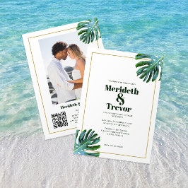 QR-kod Tropical Monstera Lövs Guld Photo Beach Inbjudningar