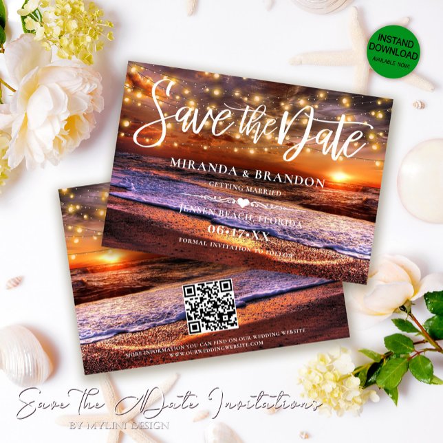 QR-kod - Tropical Sunset Beach Save Date Card Inbjudningar (Skapare uppladdad)