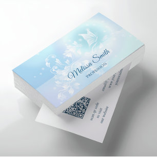 QR-kod Turkos Blue Blommigt Butterfly Visitkort