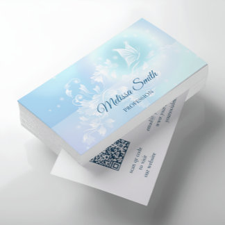 QR-kod | Turkos Blue Blommigt Butterfly Visitkort