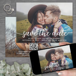 QR-kod & två bilder Enkel modern bröllopsskrift Spara Datumet