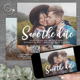 QR-kod & Två bilder Modern trendig script bröllop Spara Datumet