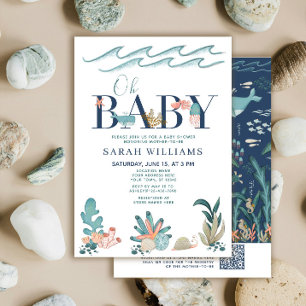 QR-kod Under havet akvarell Oh Baby Shower Inbjudningar